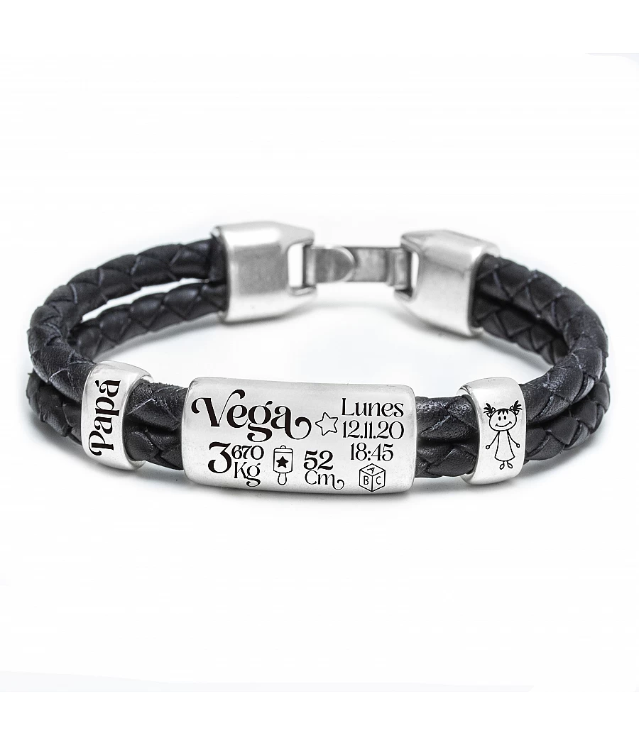 Pulsera Regalo Papá Pulsera Papá Ajustable - Regalo Día Del Padre | Cuero Trenzado - Grabado Especial Pulsera Padre Ajustable