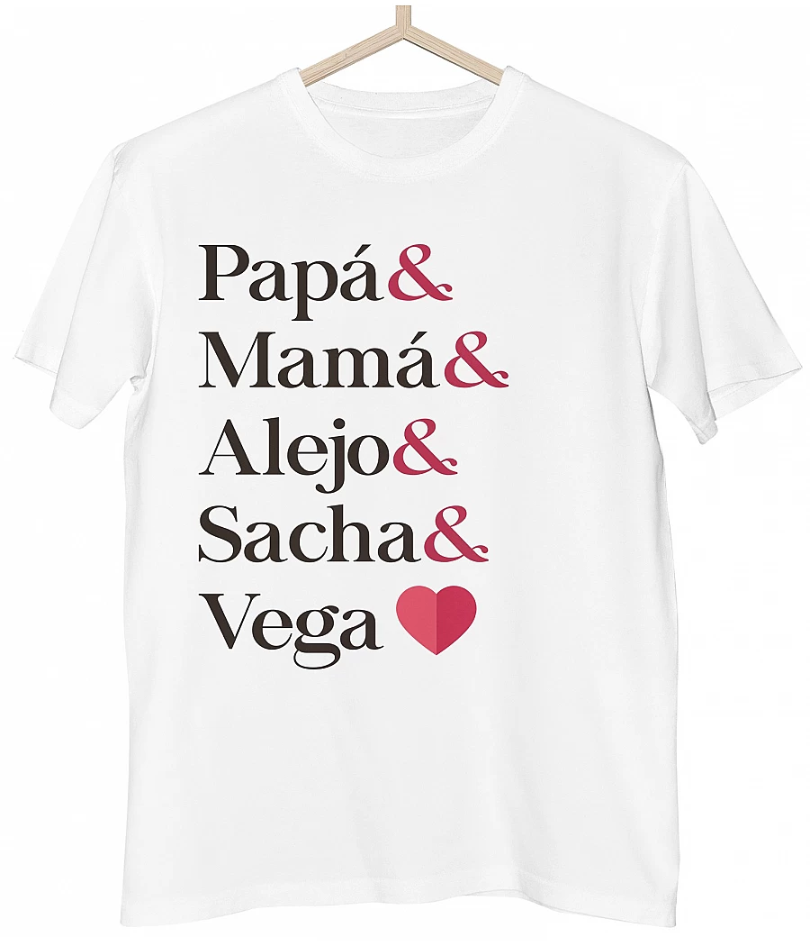 Camiseta personalizada con nombres de toda la familia