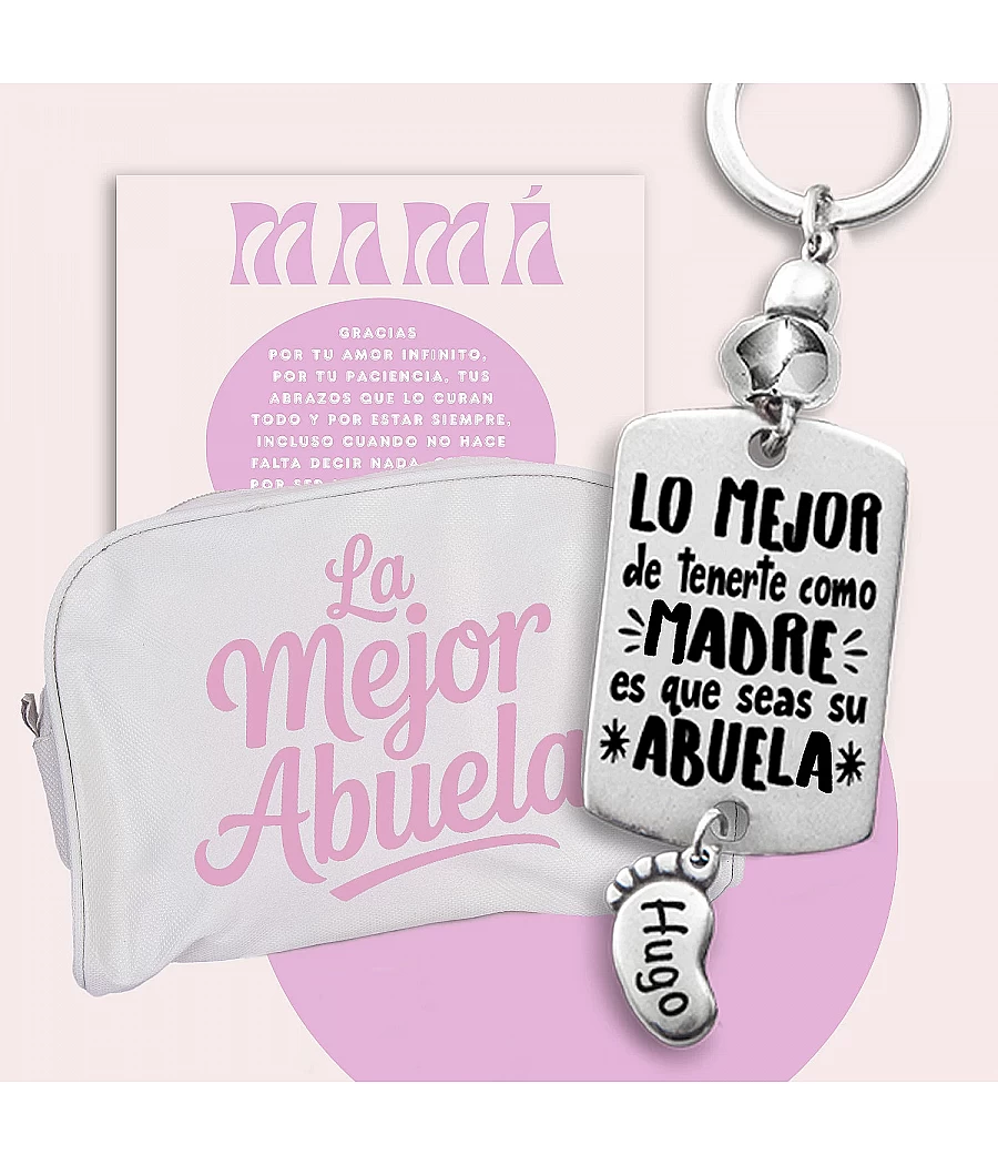 Kit llavero para abuelas personalizado con pies y neceser