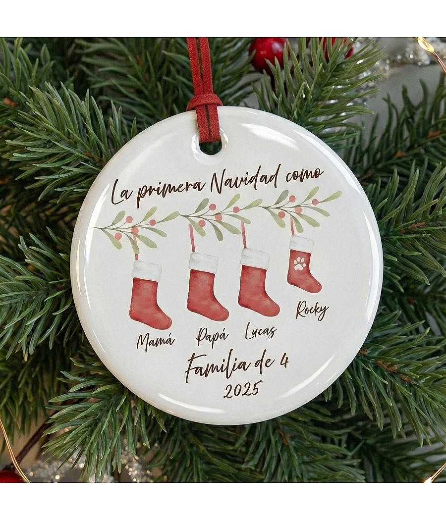 Adorno navideño de cerámica "Primera Navidad como familia de ..."